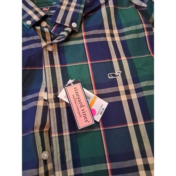 VINEYARD VINES Performance Slim Tucker Plaid Flannel Men Small Red Green NWT $98 - Picture 2 of 3